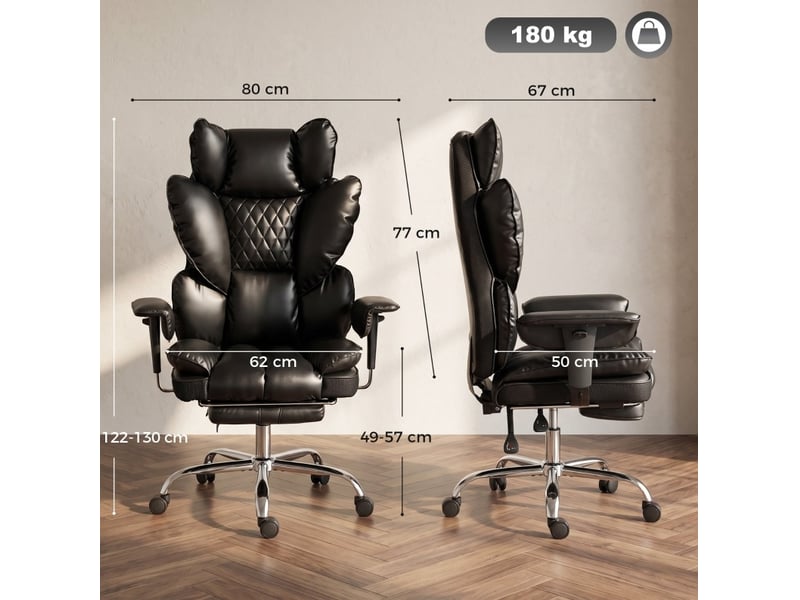  Fauteuil de bureau 80 x 67 x 130 cm – noir – dossier inclinable 135°, repose-pieds et accoudoirs réglables  - Conforama C