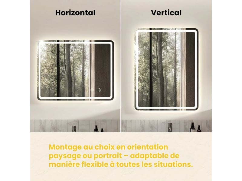  Miroir salle de bain led 60x80 mural lumineux sans cadre anti-buée  - Conforama B