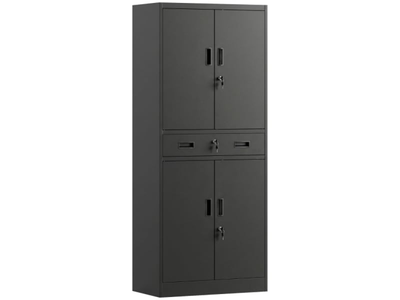 Armoire métallique 180 cm avec portes verrouillables, tiroir et étagères réglables, meuble de rangement noir pour atelier - Conforama A