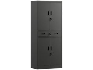 Armoire métallique 180 cm avec portes verrouillables, tiroir et étagères réglables, meuble de rangement noir pour atelier
