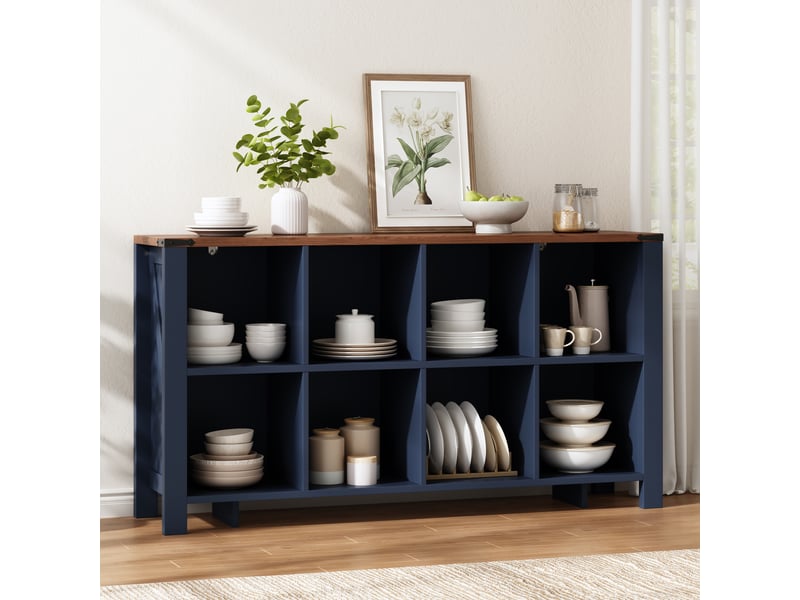  Bibliothèque avec 8 niches ouvertes de rangement pour salon et salle à manger en mdf 140×34×75 cm bleu  - Conforama B