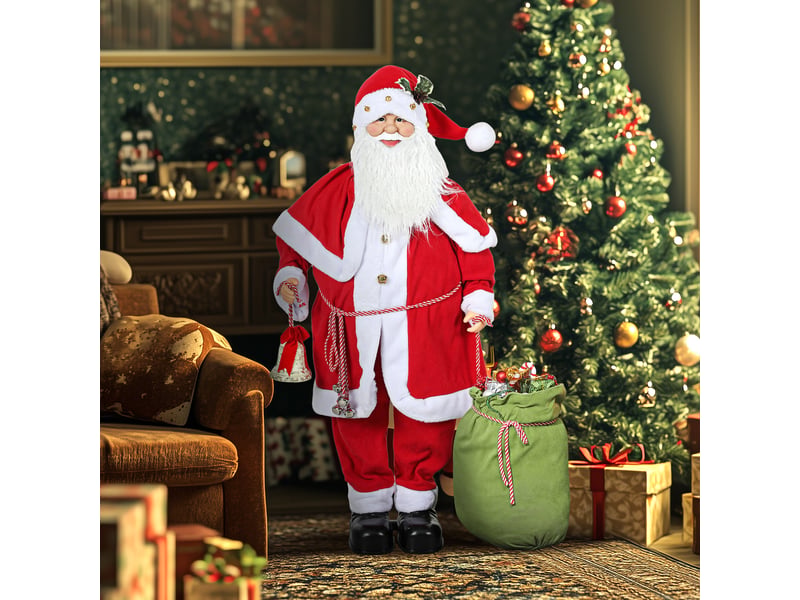  Figurine de père noël, debout de père noël rouge traditionnelle avec sac de cadeaux, effets sonores et cloche 140 cm  - Conforama D
