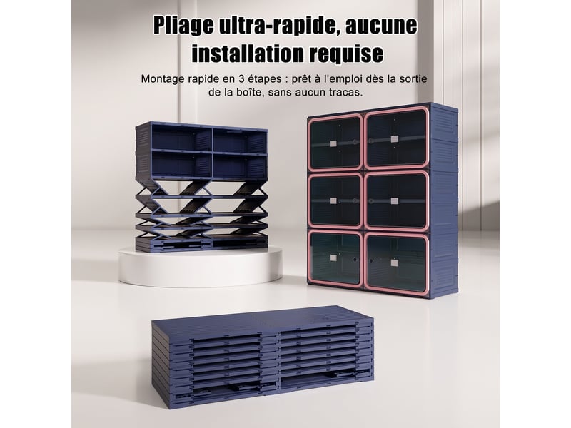  Meuble à chaussures pliable,85×34×104 cm,6 niveaux, 24 paires,porte transparente en pet,matériau pp,style moderne,bleu  - Conforama W