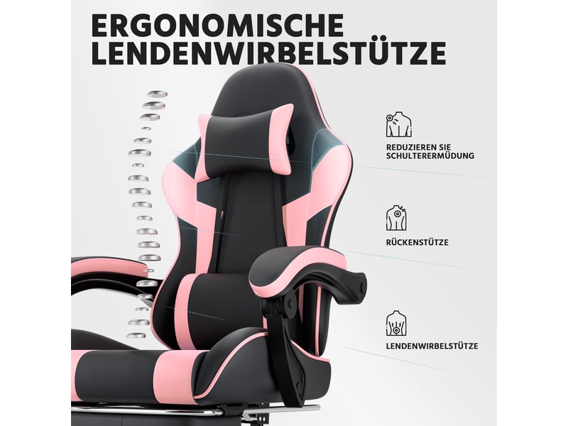  Chaise de gaming ergonomique 77x57x25 cm en pvc avec repose-pieds et dossier réglable rose et noir chicfurn  - Conforama D