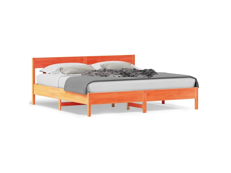  Lit double- lit adulte -  cadre de lit sans matelas  marron 200x200cm bois pin massif  - Conforama A