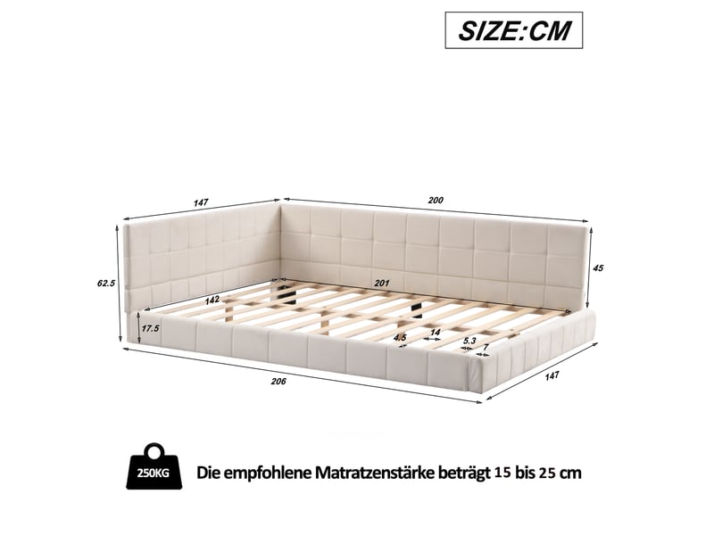 Lit banquette enfant rembourré 140 x 200 cm avec sommier à lattes, velours, beige Fay Lum - Conforama C