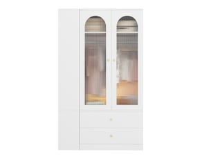 Armoire blanche 120×50×200 cm, 4 tiroirs, 2 portes en verre et 2 tringles, style moderne pour votre intérieur