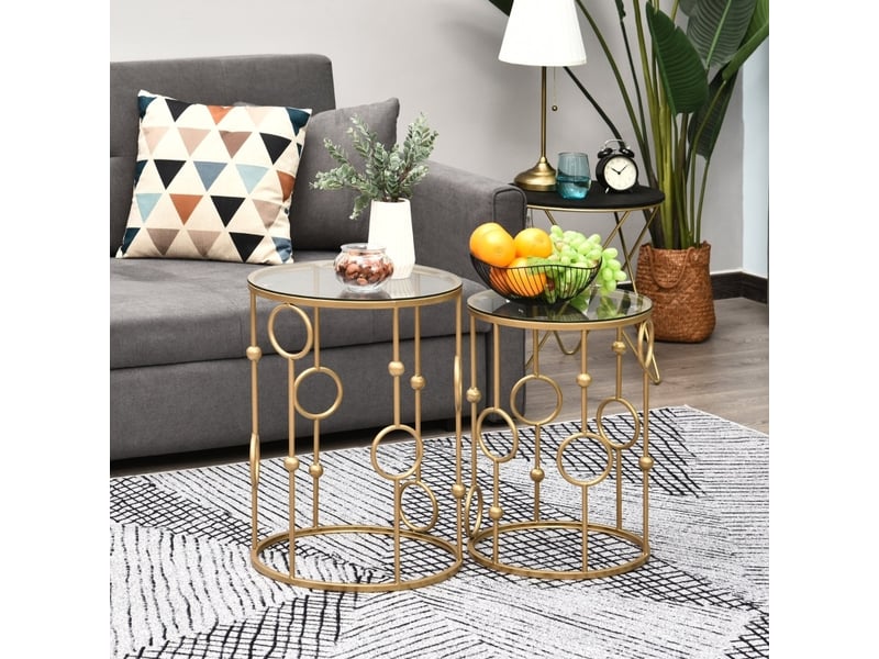  Tables basses gigognes en 2 pièces avec plateau en verre trempé et structure métallique, pour salon, bureau et chambre  - Conforama B