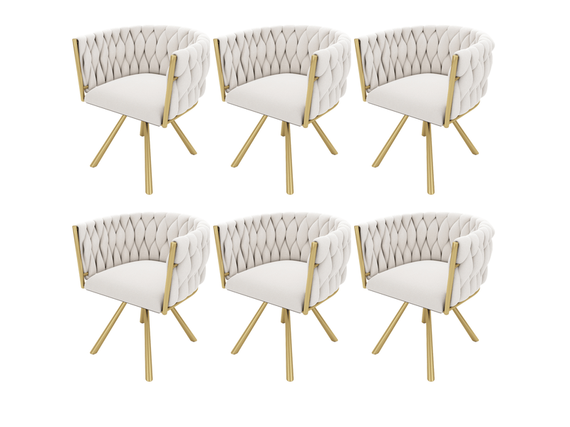  Chaise de salle à manger lot de 6 pivotante à 360 degrés avec dossier incurvé en velours beige et doré  - Conforama A