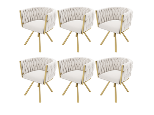 Chaise de salle à manger lot de 6 pivotante à 360 degrés avec dossier incurvé en velours beige et doré