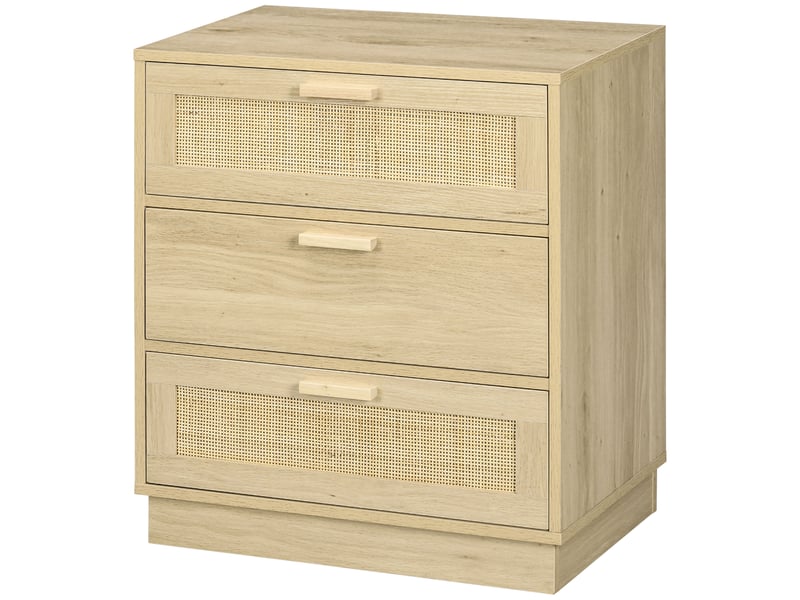  Commode en rotin tressé à 3 tiroirs, style bohème cannage, 60 x 38 x 69 cm, naturel  - Conforama B