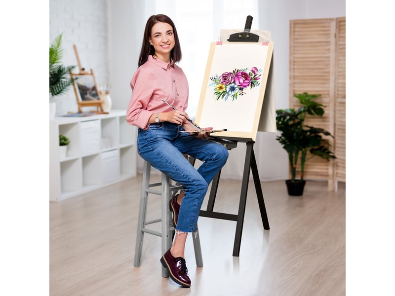  Chevalet d'artiste sur pieds dim. 51,5l x 71,5l x 134,5h cm réglable inclinaison 90° max. Bois de pin  - Conforama D