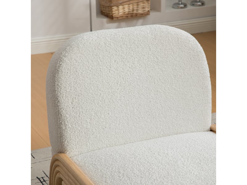  Fauteuil en tissu chenille ivoire, pieds en bois massif W5171P420576 - Conforama E