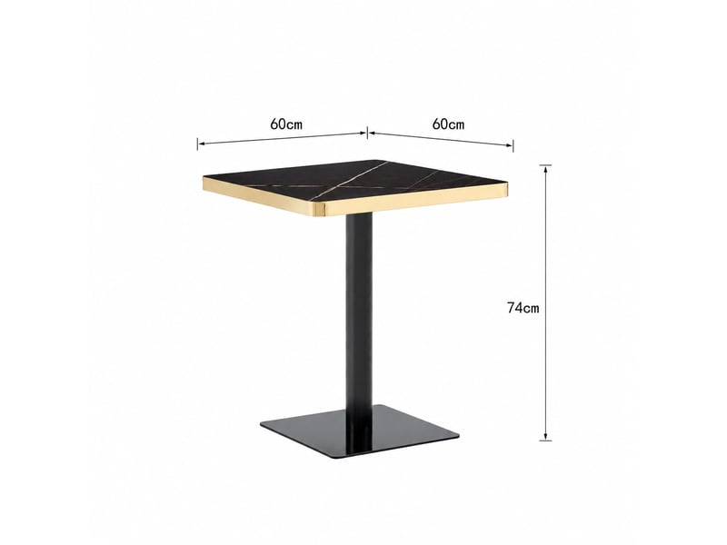  Table à manger carrée 60 x 60 x 74 cm avec plateau uv aspect marbre, piètement en métal noir  - Conforama C