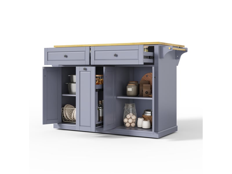  Desserte de cuisine 121 x 49 à 69 x 89 cm naturel et gris mdf, plateau rabattable et roulettes verrouillables  - Conforama A