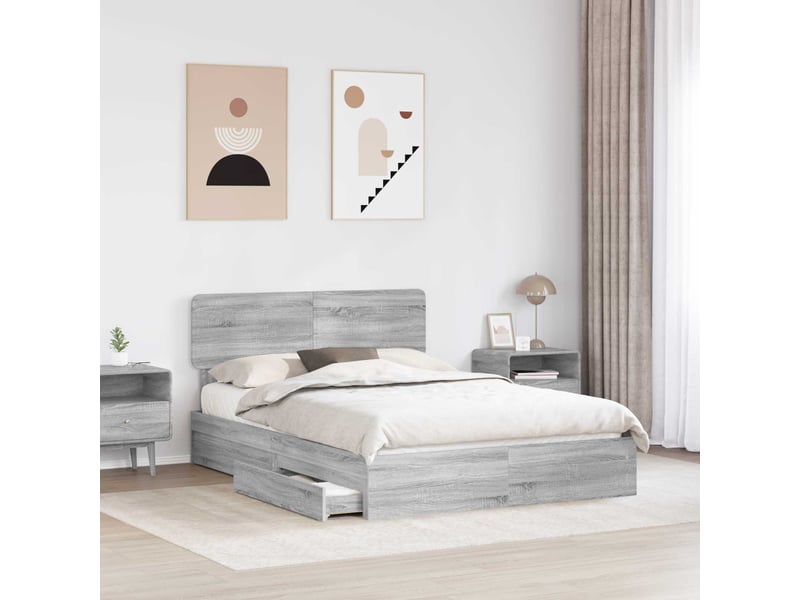  Lit double- lit adulte -  lit de rangement gris sonoma 150 x 200 cm bois d'ingénierie  - Conforama B