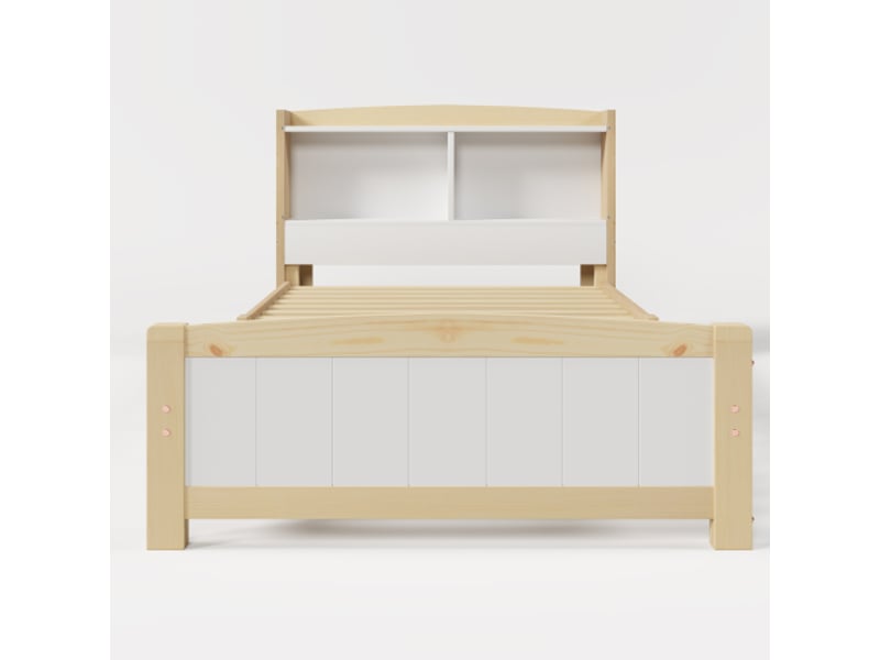  Lit enfant 90x200 cm, tête de lit de rangement, avec lattes, en bois, blanc, sans matelas  - Conforama D