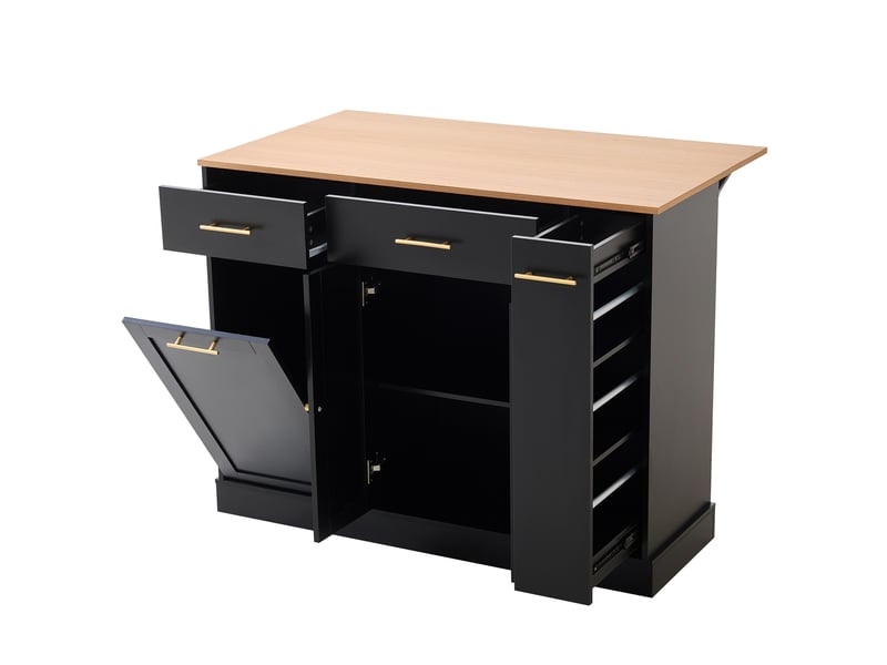 Îlot de cuisine avec plateau rabattable 120x70x91,5 cm noir et naturel - Conforama A