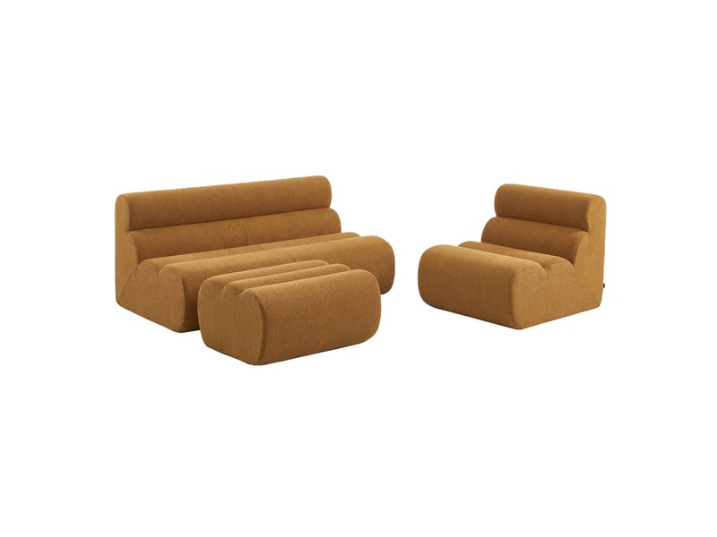 Canapé modulable bouclette texturée 3 places avec repose pied moutarde - nova  - Conforama A