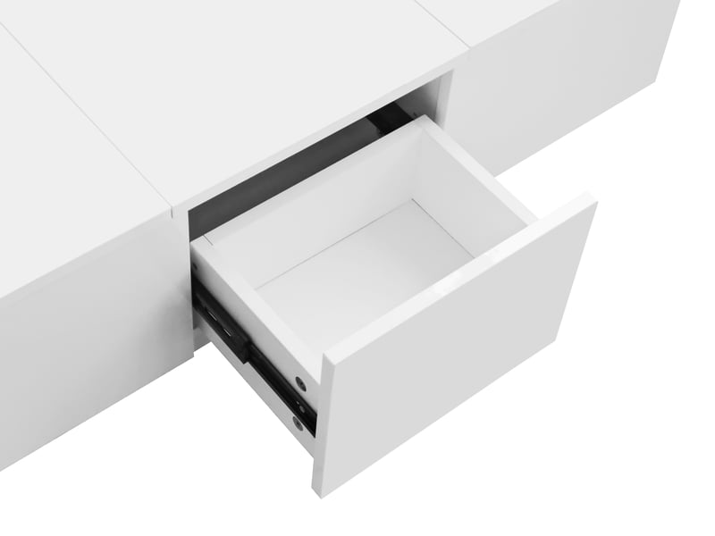  Table basse haute brillance avec rangement push-pull et tiroirs double-face, design moderne  - Conforama E