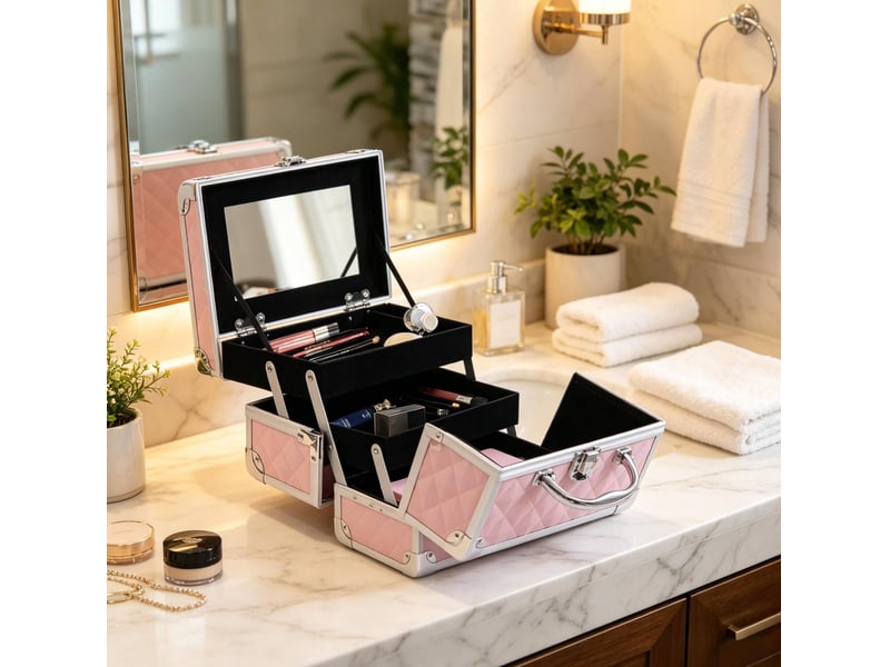  Mallette de maquillage 20x15x15 cm avec serrure métal rose  - Conforama C