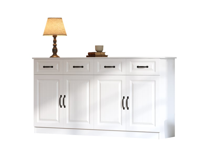  Buffet 160 cm en mdf blanc avec 4 portes et 4 tiroirs, façades rainurées  - Conforama A