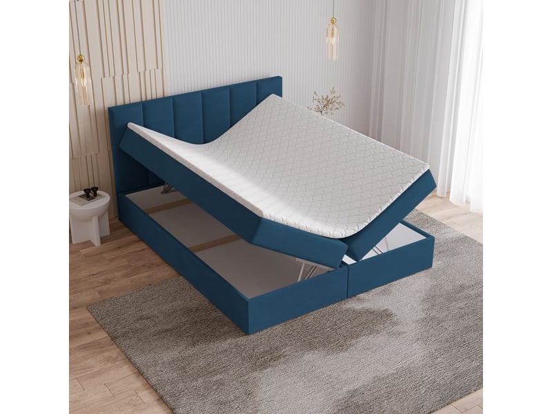  Boxspring meril 200x200 cm, lit complet avec matelas, bleu  - Conforama C