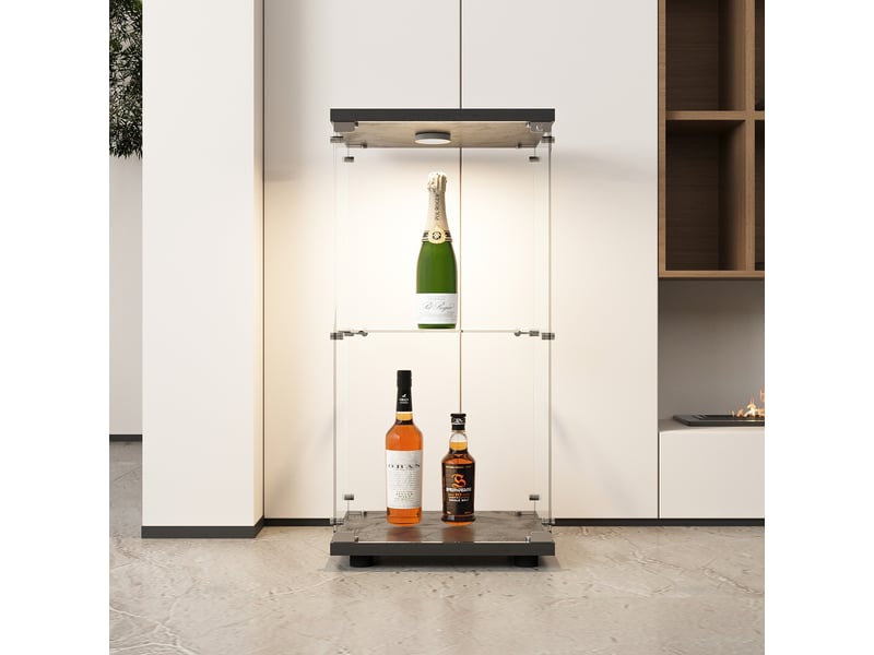  Vitrine en verre 2 niveaux simple porte avec éclairage led - 40,35 x 36,5 x 86,2 cm - noir - armoire d'exposition - éclairage led  - Conforama C