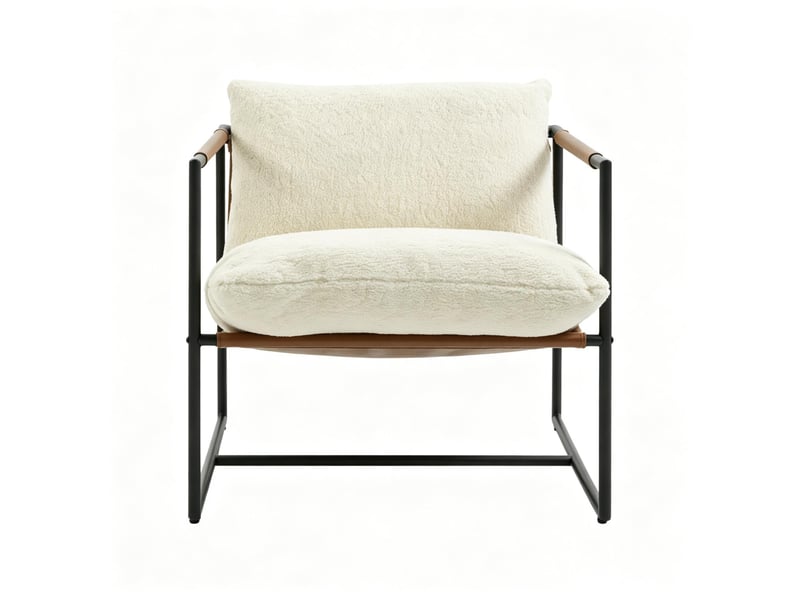 Fauteuil de salon - fauteuil lounge en tissu bouclette, fauteuil d'appoint rembourré, 91 x 77 x 80 cm, crème - Conforama A