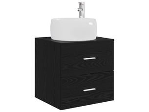 Vanité de lavabo mural, meuble de rangement chêne noir 49.5x44.5x66 cm