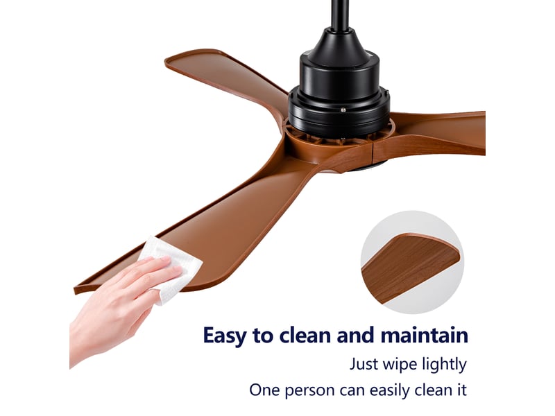  Ventilateur de plafond 107 cm éclairage led dimmable bois massif noir et noyer foncé réversible télécommande minuterie et mémoire  - Conforama D