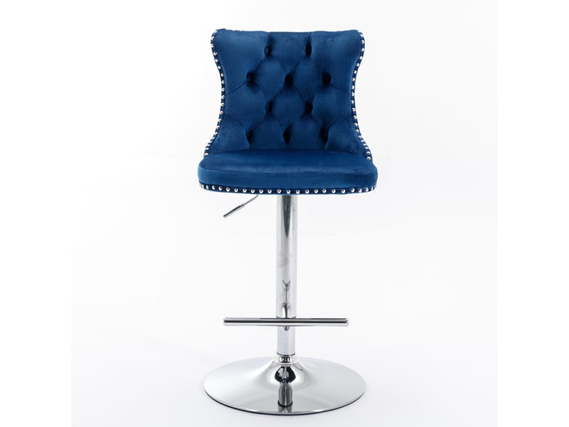  Lot de 2 tabourets de bar pivotants en velours bleu – dossier capitonné et piètement chromé réglable  - Conforama A