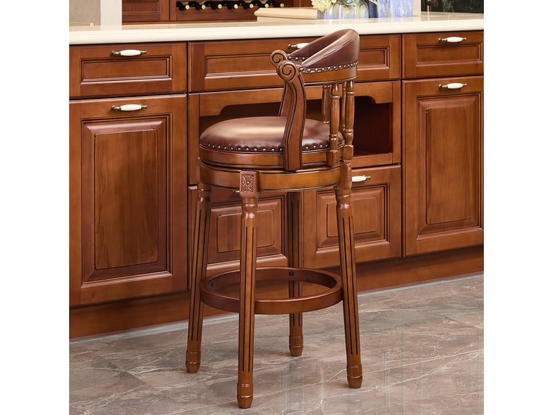  Tabouret de bar pivotant,54,8x54,8x96 cm,avec dossier,cuir véritable,marron  - Conforama D