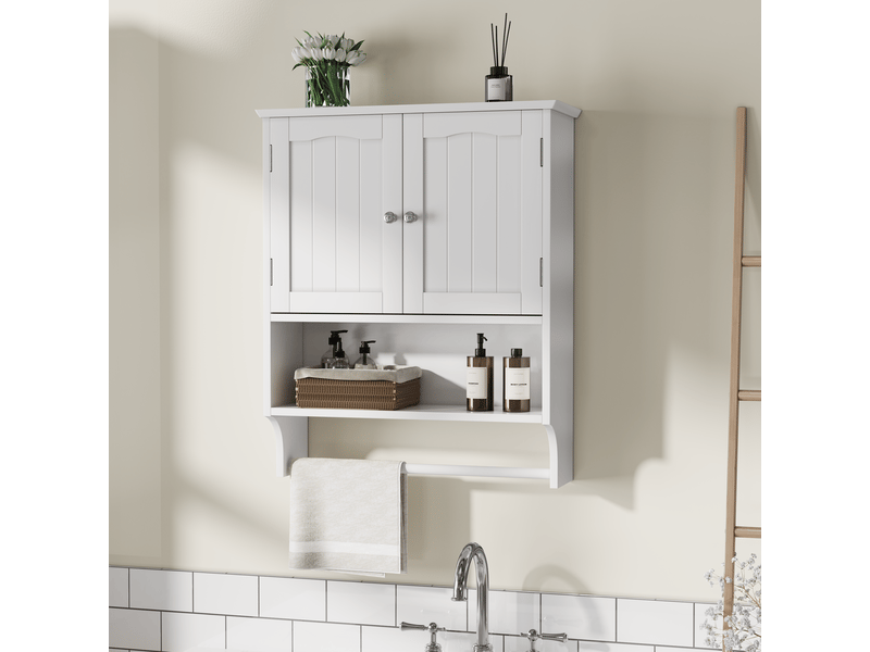 Armoire de salle de bain murale 56,8x19x70 cm, 2 portes, rangement ajustable, porte-serviettes, moderne, mdf blanc  - Conforama D