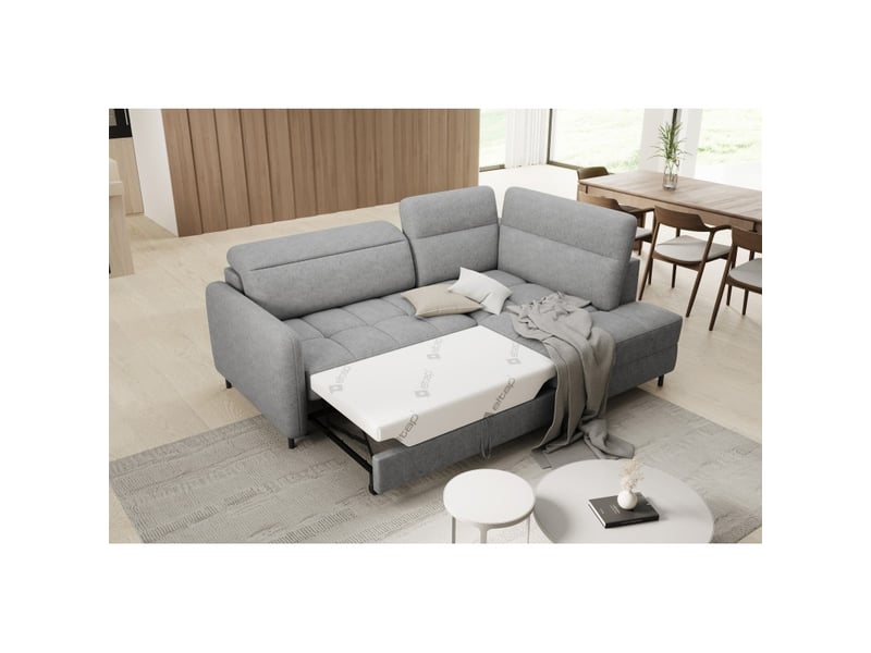 Canapé d'angle droit convertible barnea 208 cm gris clair avec rangement - Conforama B