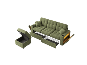 Canapé d'angle réversible fixe NECHE 194.5x133x83cm 3 places Tissu vert avec coffre de rangement