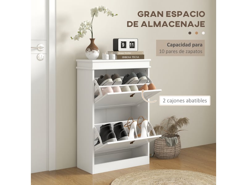  Meuble à chaussures étroit avec 2 portes à charnières et étagères réglables pour 10 paires de chaussures, idéal pour une entrée (54 x 24 x 82,5 cm).  - Conforama E