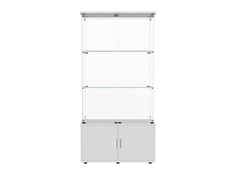  Vitrine en verre avec 3 étagères et led, avec 2 portes et base de casier, meuble vitrine verre pour collection, pour salon, 78.5x35x164 cm, blanc  - Conforama W