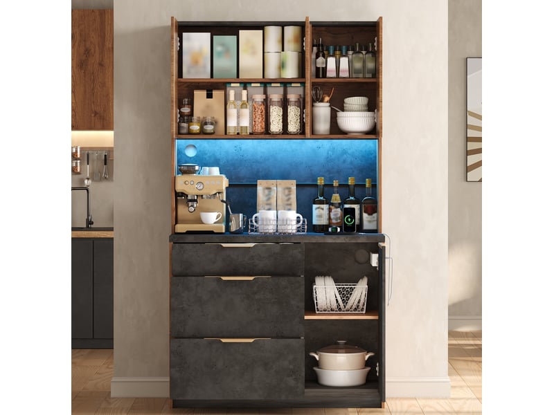  Buffet haut 4 portes 3 tiroirs led avec prises 100 x 40 x 180 cm evryae  - Conforama D