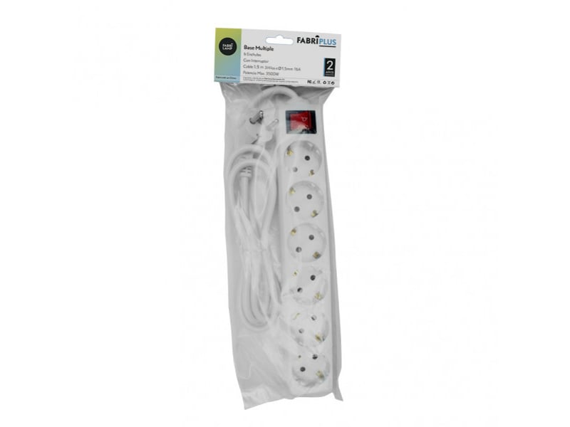  Multiprise fabrilamp alargadera 6 prises avec interrupteur câble 1,5 m 3500 w blanc 166421615 - Conforama C