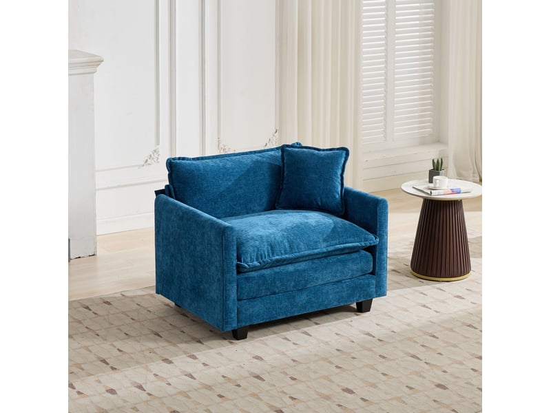  Canapé modulaire 1 place en tissu chenillé bleu, 107 x 75 x 84 cm, pouf non inclus  - Conforama C