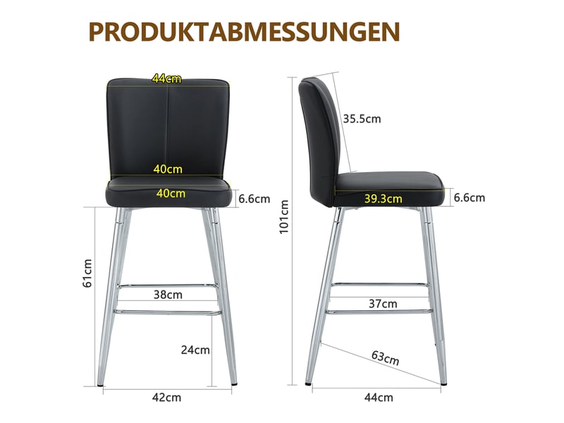  Lot de 2 tabourets de bar 44x44x101 cm - noir et argent - dossier ergonomique et repose-pieds  - Conforama C