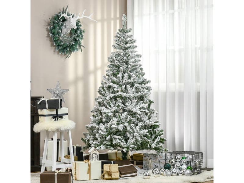  Sapin de noël enneigé de 180 cm de haut, avec 750 branches ignifugées et un socle en acier, vert  - Conforama B
