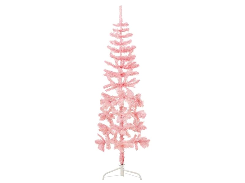 Demi sapin de noël, arbre de noël artificiel mince avec support rose 120 cm  - Conforama B