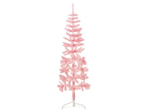 Demi sapin de noël, arbre de noël artificiel mince avec support rose 120 cm