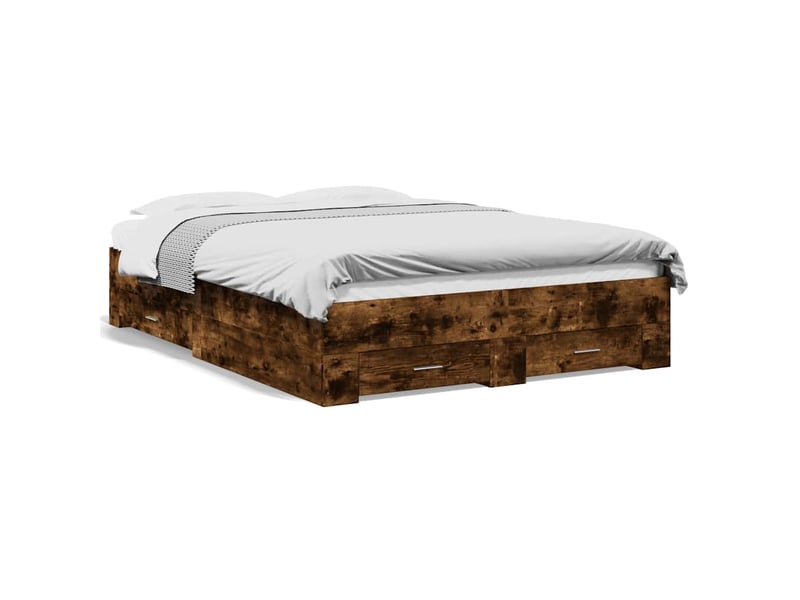  Lit double- lit adulte -  cadre de lit avec tiroirs sans matelas chêne fumé 135x190 cm  - Conforama A