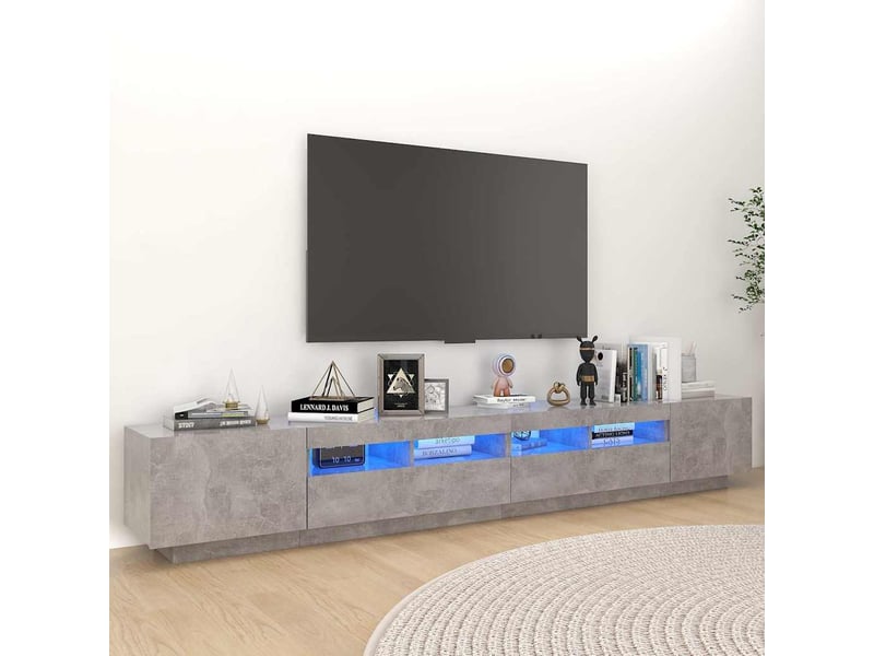  Meuble tv - banc tv - meuble de rangement avec lumières led gris béton 260x35x40 cm  - Conforama B