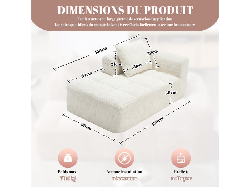  Méridienne 158x90x60 cm sans montage beige  - Conforama E