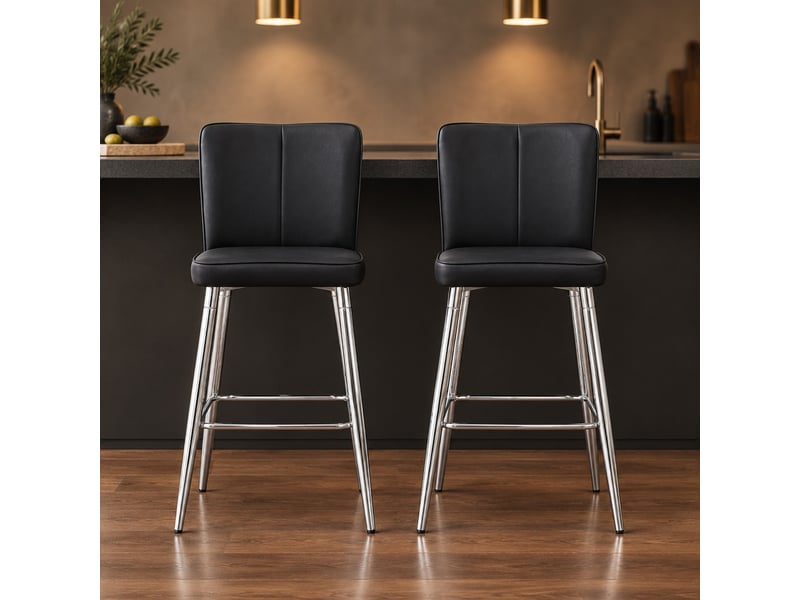  Lot de 2 tabourets de bar,44x44x101 cm,similicuir et métal argenté,noir  - Conforama B