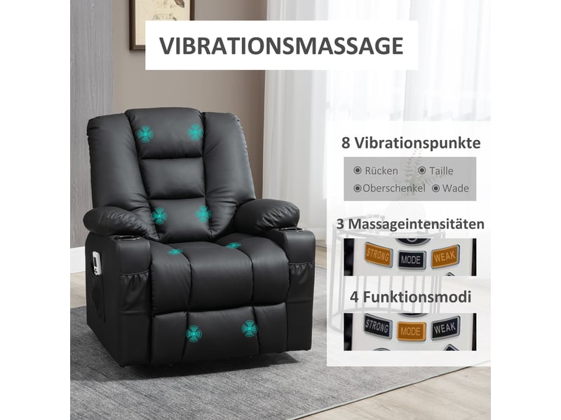  Fauteuil releveur massant en similicuir avec usb noir 90x98x102 cm  - Conforama E